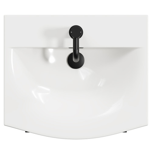 Napoli Tobacco Oak 500mm Floor Standing Vanity Unit with 1 Tap Hole Curved Basin and 2 Drawers with Matt Black Handles View from Top