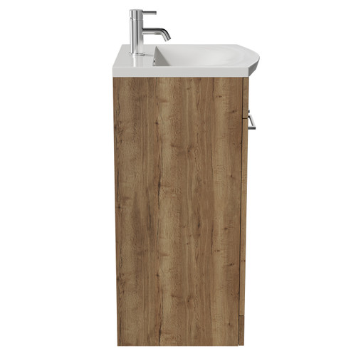 Napoli Tobacco Oak 500mm Floor Standing Vanity Unit with 1 Tap Hole Curved Basin and 2 Doors with Chrome Handles View from Side
