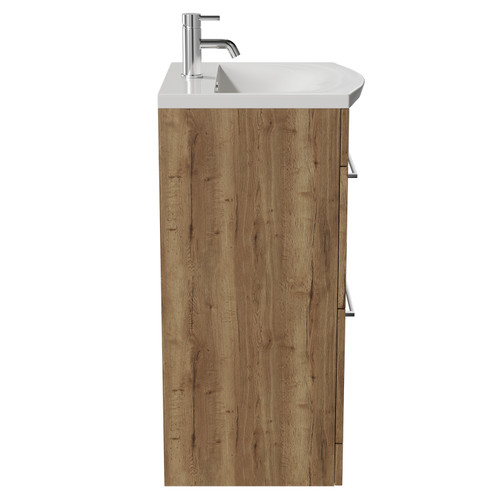 Napoli Tobacco Oak 500mm Floor Standing Vanity Unit with 1 Tap Hole Curved Basin and 2 Drawers with Chrome Handles View from Side