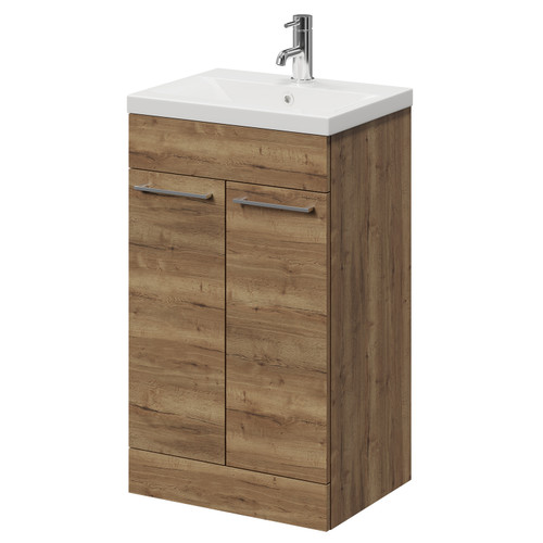 Napoli Tobacco Oak 500mm Floor Standing Vanity Unit with 1 Tap Hole Basin and 2 Doors with Chrome Handles Right Hand View