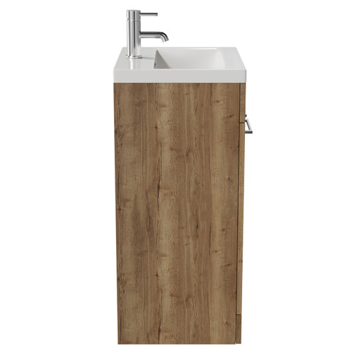 Napoli Tobacco Oak 500mm Floor Standing Vanity Unit with 1 Tap Hole Basin and 2 Doors with Chrome Handles View from Side