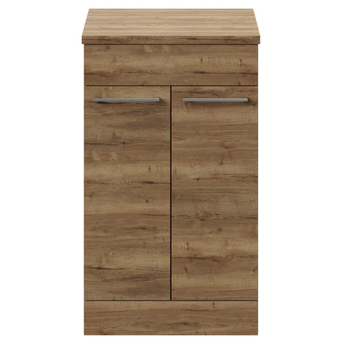 Napoli Tobacco Oak 500mm Floor Standing Vanity Unit for Countertop Basins with 2 Door and Chrome Handles View from Front