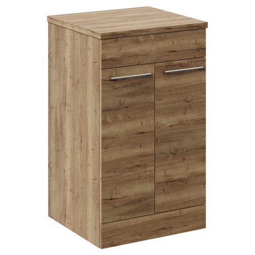 Napoli Tobacco Oak 500mm Floor Standing Vanity Unit for Countertop Basins with 2 Door and Chrome Handles Left Hand View