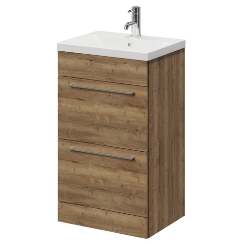 Napoli Tobacco Oak 500mm Floor Standing Vanity Unit with 1 Tap Hole Basin and 2 Drawers with Chrome Handles Right Hand View