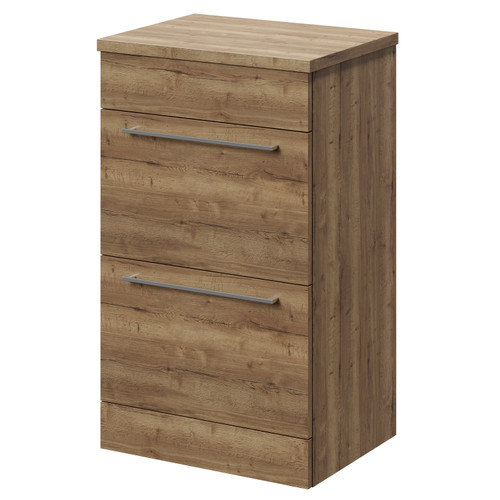 Napoli Tobacco Oak 500mm Floor Standing Vanity Unit for Countertop Basins with 2 Drawers and Chrome Handles Right Hand View