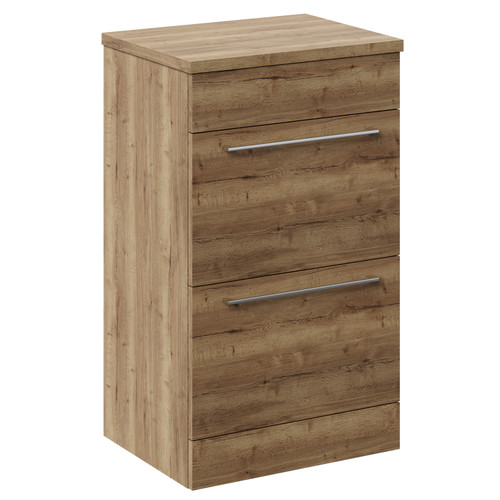 Napoli Tobacco Oak 500mm Floor Standing Vanity Unit for Countertop Basins with 2 Drawers and Chrome Handles Left Hand View