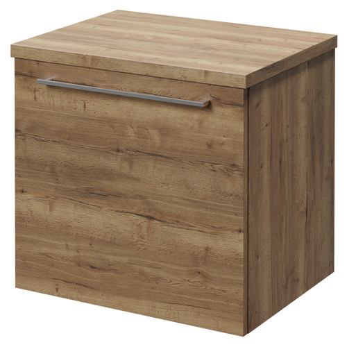 Napoli Tobacco Oak 500mm Wall Mounted Vanity Unit for Countertop Basins with Single Drawer and Chrome Handle Right Hand View