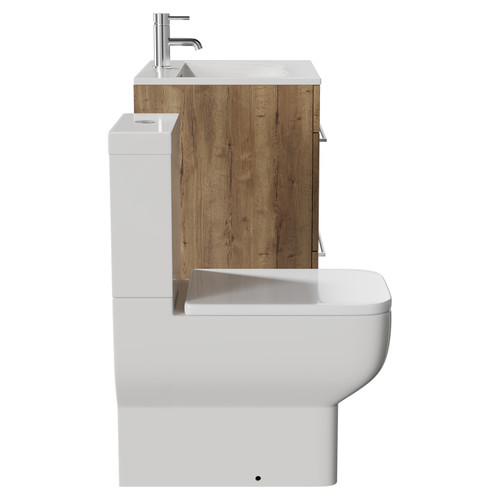 Napoli Tobacco Oak 600mm Vanity Unit and Toilet Suite including Tacoma Close Coupled Toilet and Floor Standing Vanity Unit with 2 Drawers and Chrome Handles View from Side