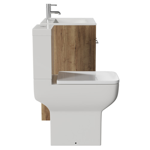 Napoli Tobacco Oak 600mm Vanity Unit and Toilet Suite including Tacoma Close Height Toilet and Floor Standing Vanity Unit with 2 Doors and Chrome Handles View from Side