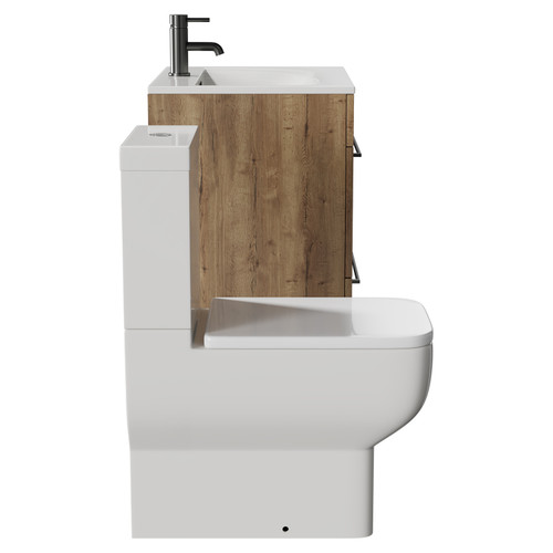 Napoli Tobacco Oak 600mm Vanity Unit and Toilet Suite including Tacoma Close Coupled Toilet and Floor Standing Vanity Unit with 2 Drawers and Gunmetal Grey Handles View from Side
