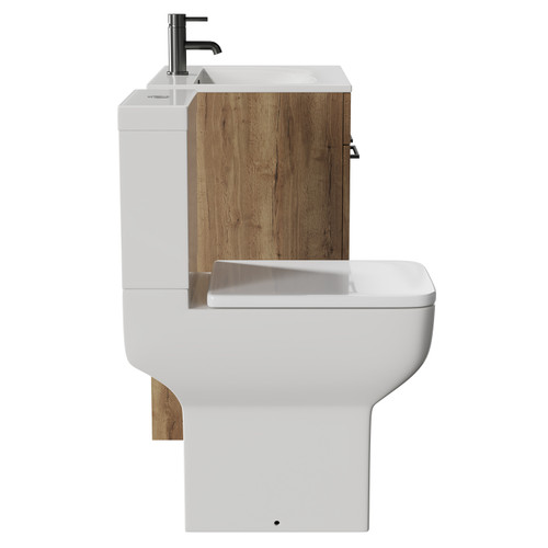 Napoli Tobacco Oak 600mm Vanity Unit and Toilet Suite including Tacoma Close Height Toilet and Floor Standing Vanity Unit with 2 Doors and Gunmetal Grey Handles View from Side