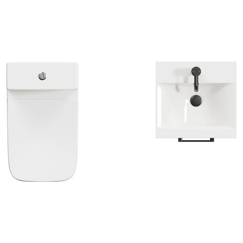 Napoli Tobacco Oak 400mm Vanity Unit and Toilet Suite including Kingston Rimless Close Coupled Toilet and Floor Standing Vanity Unit with Single Door and Gunmetal Grey Handle View from Top