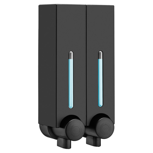 Lima Colore Matt Black Wall Mounted Double Liquid Soap And Shampoo Dispenser Front View