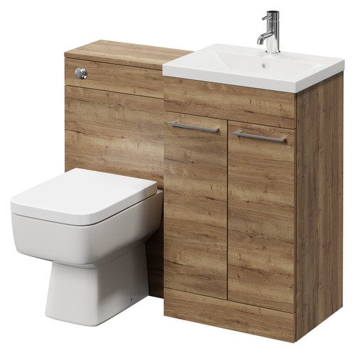 Napoli Tobacco Oak 1000mm Vanity Unit Toilet Suite with 1 Tap Hole Basin and 2 Doors with Chrome Handles Right Hand View