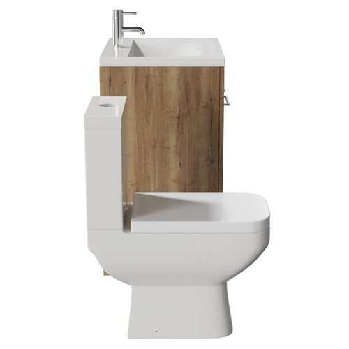Turin Tobacco Oak 600mm Floor Standing Vanity Unit and Toilet Suite with 1 Tap Hole Glide Basin and 2 Doors with Chrome Handles Side View