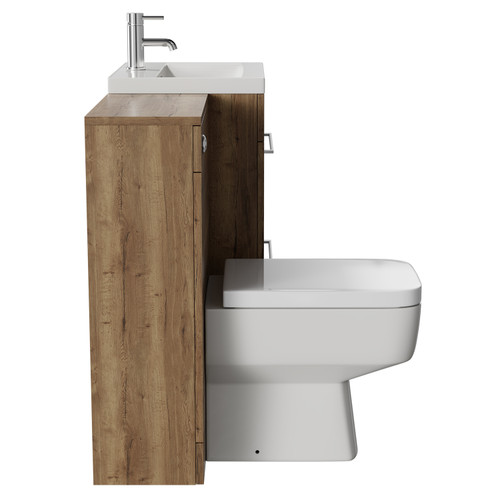 Napoli Tobacco Oak 1000mm Vanity Unit Toilet Suite with 1 Tap Hole Basin and 2 Drawers with Chrome Handles Side View