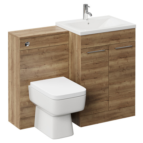 Napoli Tobacco Oak 1100mm Vanity Unit Toilet Suite with 1 Tap Hole Basin and 2 Doors with Chrome Handles Left Hand View