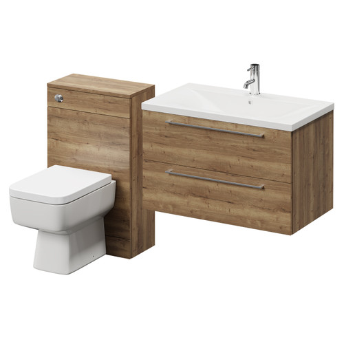 Napoli Tobacco Oak 1300mm Vanity Unit Toilet Suite with 1 Tap Hole Basin and 2 Drawers with Chrome Handles Right Hand View