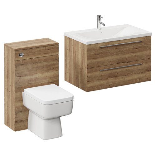 Napoli Tobacco Oak 1300mm Vanity Unit Toilet Suite with 1 Tap Hole Basin and 2 Drawers with Chrome Handles Left Hand View
