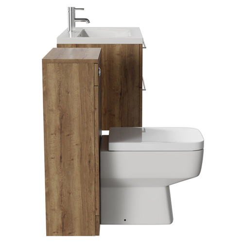 Napoli Tobacco Oak 1300mm Vanity Unit Toilet Suite with 1 Tap Hole Basin and 2 Drawers with Chrome Handles Side View