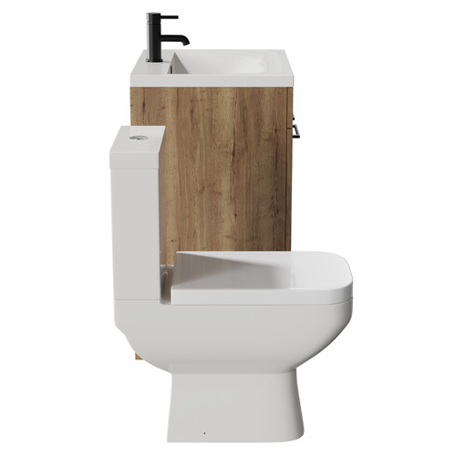 Turin Tobacco Oak 600mm Floor Standing Vanity Unit and Toilet Suite with 1 Tap Hole Glide Basin and 2 Doors with Matt Black Handles Side View