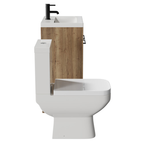 Turin Tobacco Oak 500mm Floor Standing Vanity Unit and Toilet Suite with 1 Tap Hole Glide Basin and 2 Doors with Matt Black Handles Side View