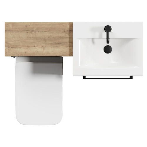 Napoli Tobacco Oak 1000mm Vanity Unit Toilet Suite with 1 Tap Hole Basin and 2 Drawers with Matt Black Handles View from Top