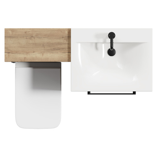 Napoli Tobacco Oak 1100mm Vanity Unit Toilet Suite with 1 Tap Hole Basin and 2 Drawers with Matt Black Handles View from Top