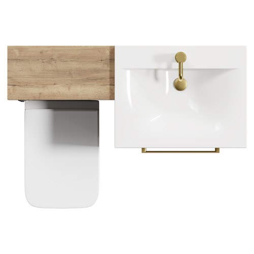 Napoli Tobacco Oak 1100mm Vanity Unit Toilet Suite with 1 Tap Hole Basin and 2 Drawers with Brushed Brass Handles View from Top