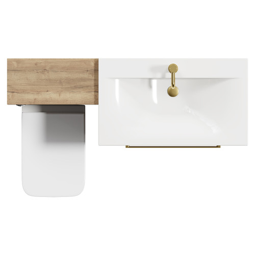 Napoli Tobacco Oak 1300mm Vanity Unit Toilet Suite with 1 Tap Hole Basin and 2 Drawers with Brushed Brass Handles View from Top