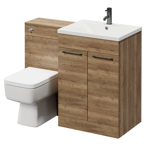 Napoli Tobacco Oak 1100mm Vanity Unit Toilet Suite with 1 Tap Hole Basin and 2 Doors with Gunmetal Grey Handles Right Hand View