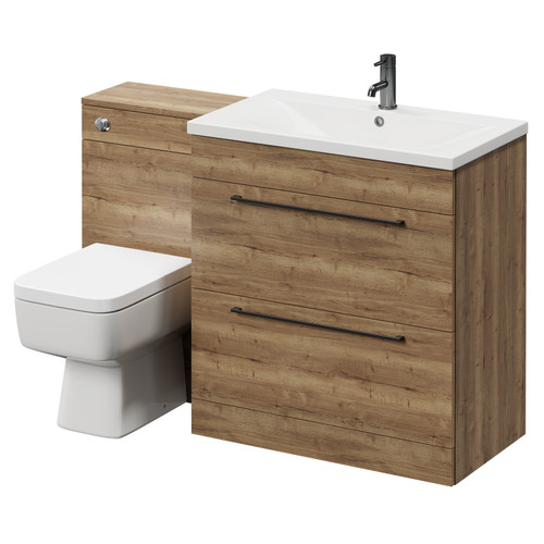 Napoli Tobacco Oak 1300mm Vanity Unit Toilet Suite with 1 Tap Hole Basin and 2 Drawers with Gunmetal Grey Handles Right Hand View