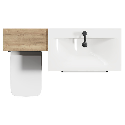 Napoli Tobacco Oak 1300mm Vanity Unit Toilet Suite with 1 Tap Hole Basin and 2 Drawers with Gunmetal Grey Handles View from Top