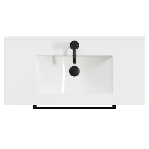 Napoli Tobacco Oak 800mm Floor Standing Vanity Unit with 1 Tap Hole Minimalist Basin and 2 Drawers with Matt Black Handles View from Top