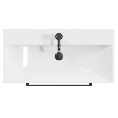 Napoli Tobacco Oak 800mm Wall Mounted Vanity Unit with 1 Tap Hole Slim Edge Basin and 2 Drawers with Gunmetal Grey Handles View from Top