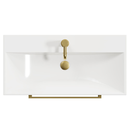 Napoli Tobacco Oak 800mm Floor Standing Vanity Unit with 1 Tap Hole Slim Edge Basin and 2 Drawers with Brushed Brass Handles View from Top
