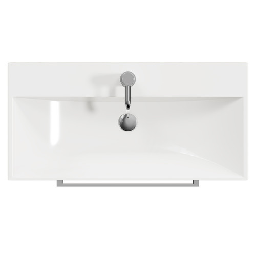 Napoli Tobacco Oak 800mm Wall Mounted Vanity Unit with 1 Tap Hole Slim Edge Basin and 2 Drawers with Chrome Handles View from Top