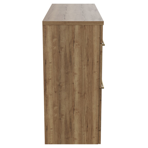 Napoli Tobacco Oak 1200mm Floor Standing Vanity Unit for Countertop Basins with 4 Drawers and Brushed Brass Handles View from Side
