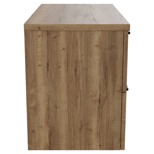 Napoli 390 Tobacco Oak 800mm Wall Mounted Vanity Unit for Countertop Basins with 2 Drawers and Matt Black Handles View from Side