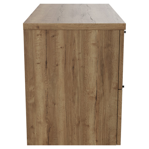 Napoli 390 Tobacco Oak 800mm Wall Mounted Vanity Unit for Countertop Basins with 2 Drawers and Chrome Handles View from Side