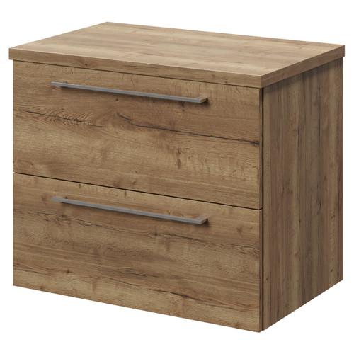 Napoli 390 Tobacco Oak 600mm Wall Mounted Vanity Unit for Countertop Basins with 2 Drawers and Chrome Handles Right Hand View