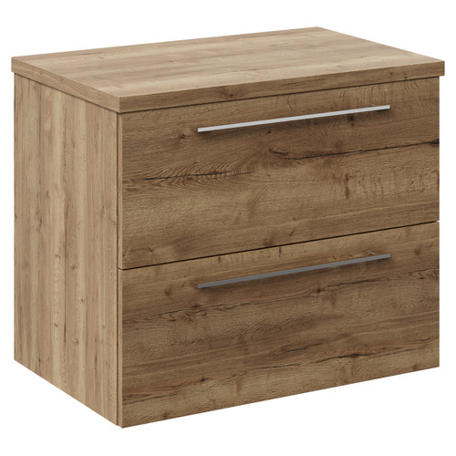 Napoli 390 Tobacco Oak 600mm Wall Mounted Vanity Unit for Countertop Basins with 2 Drawers and Chrome Handles Left Hand View