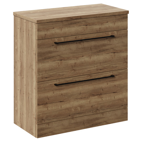 Napoli 390 Tobacco Oak 800mm Floor Standing Vanity Unit for Countertop Basins with 2 Drawers and Matt Black Handles Left Hand View