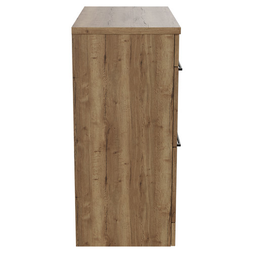 Napoli 390 Tobacco Oak 800mm Floor Standing Vanity Unit for Countertop Basins with 2 Drawers and Matt Black Handles View from Side