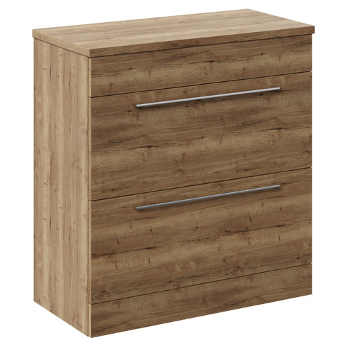 Napoli 390 Tobacco Oak 800mm Floor Standing Vanity Unit for Countertop Basins with 2 Drawers and Chrome Handles Left Hand View