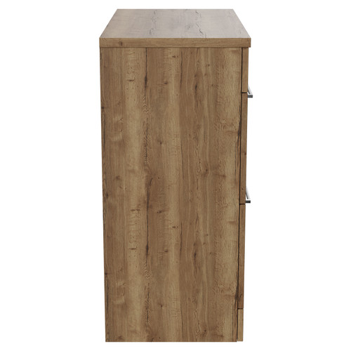Napoli 390 Tobacco Oak 800mm Floor Standing Vanity Unit for Countertop Basins with 2 Drawers and Chrome Handles View from Side