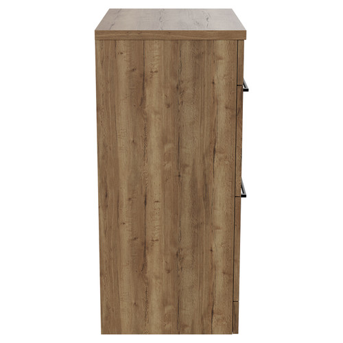Napoli 390 Tobacco Oak 600mm Floor Standing Vanity Unit for Countertop Basins with 2 Drawers and Matt Black Handles View from Side