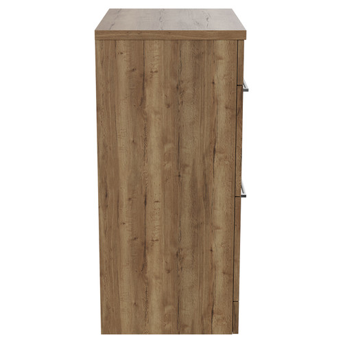 Napoli 390 Tobacco Oak 600mm Floor Standing Vanity Unit for Countertop Basins with 2 Drawers and Chrome Handles View from Side