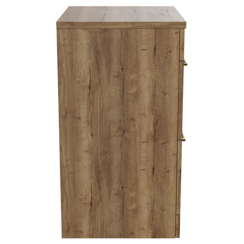 Napoli Tobacco Oak 600mm Floor Standing Vanity Unit for Countertop Basins with 2 Drawers and Brushed Brass Handles View from Side