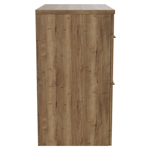 Napoli Tobacco Oak 800mm Floor Standing Vanity Unit for Countertop Basins with 2 Drawers and Brushed Brass Handles View from Side